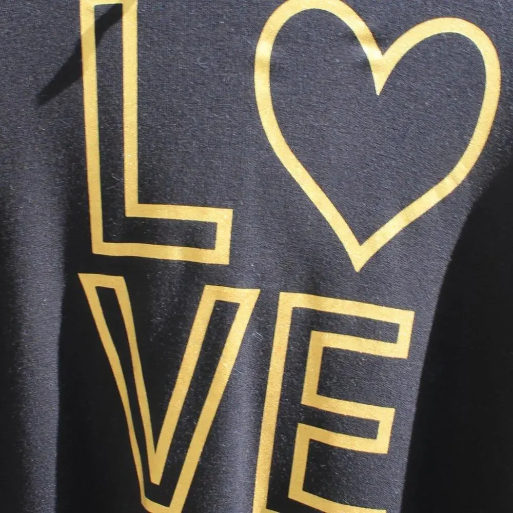 Marled Women's Black Hoodie Sweatshirt Love Graphic Size Medium - Picture 6 of 14